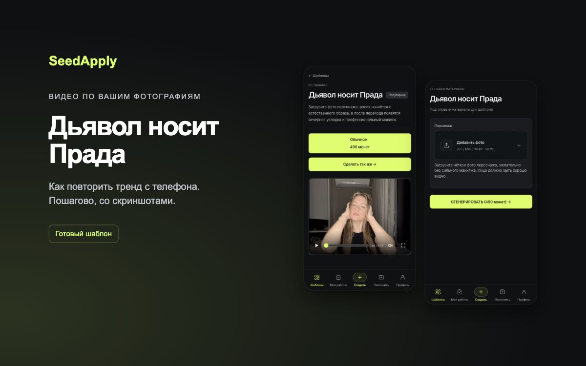 Как сделать тренд «ты выглядишь пиздато» в SeedApply: выбираем портрет и запускаем преображение через шаблон «Дьявол носит Прада».